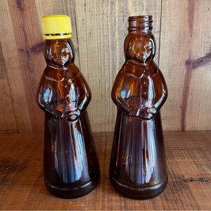 Bundle of 2 Vtg Mrs Butterworth Butterworth's Amber Brown Glass Syrup Bottle 8.5